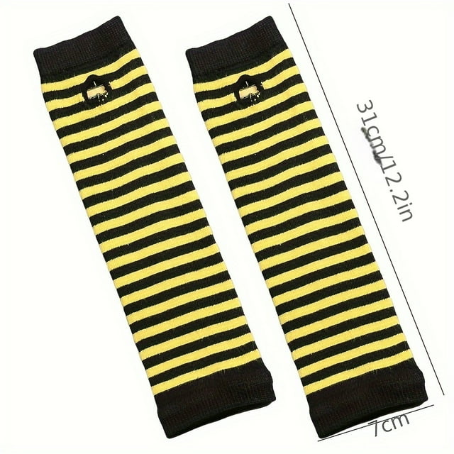 CHUANK Festive Striped Winter Arm Sleeves - Fire Ninja Style - Women‘s Fashion Accessory - Hand Wash or Dry Clean - Elastic Material - Knit Pattern - Suitable for Outdoor Use - Decorative