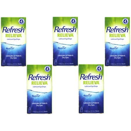 5 Pack - Refresh Relieva Lubricant Eye Drops, Lubricates & Protects Dry Eyes, 0.33 FL OZ