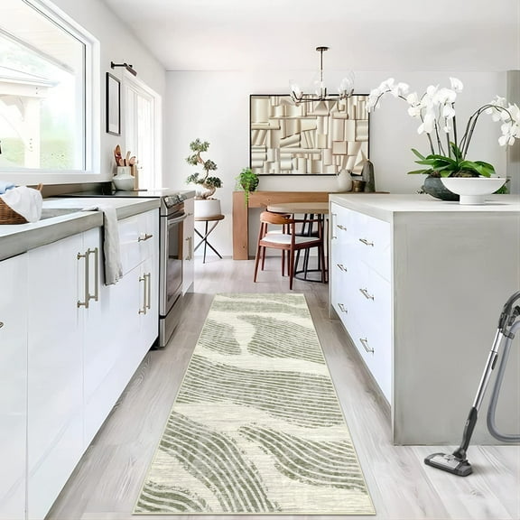 GlowSol 2'x6' Long Runner Rug Modern Abstract Rug Non-Slip Bedroom Runner Rug Kitchen Hallway Runners, Beige