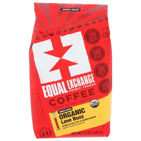 Equal Exchange Organic Love Buzz 100 Percent Whole Bean Coffee, 12 Ounce -- 6 per Case.