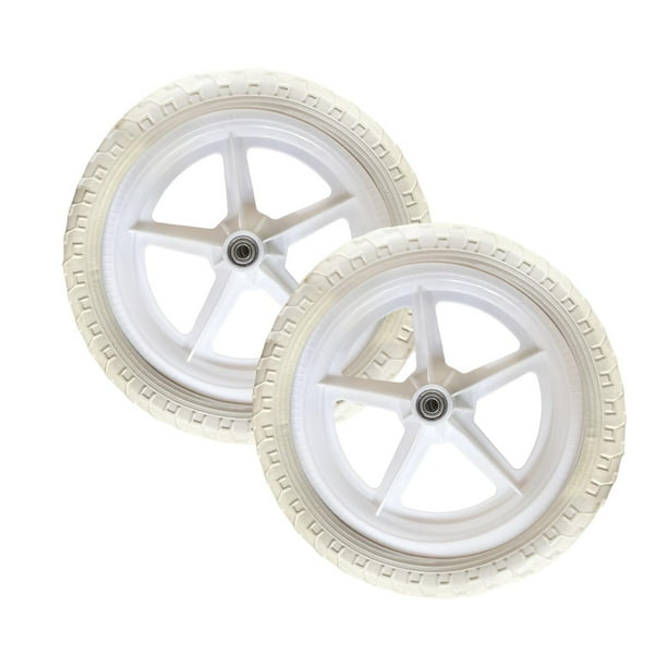2 ruedas de repuesto para bicicleta de equilibrio que reemplazan neumáticos sólidos sin aire y de bajo ruido. Blanco