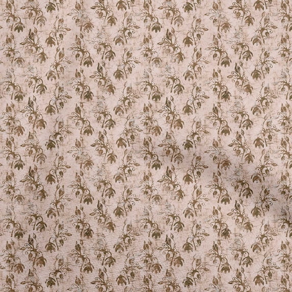 oneOone Polyester Lycra Brown Fabric Asian Batik Leaf Motif Quilting Supplies Print Sewing Fabric By The Yard 56 Inch Wide