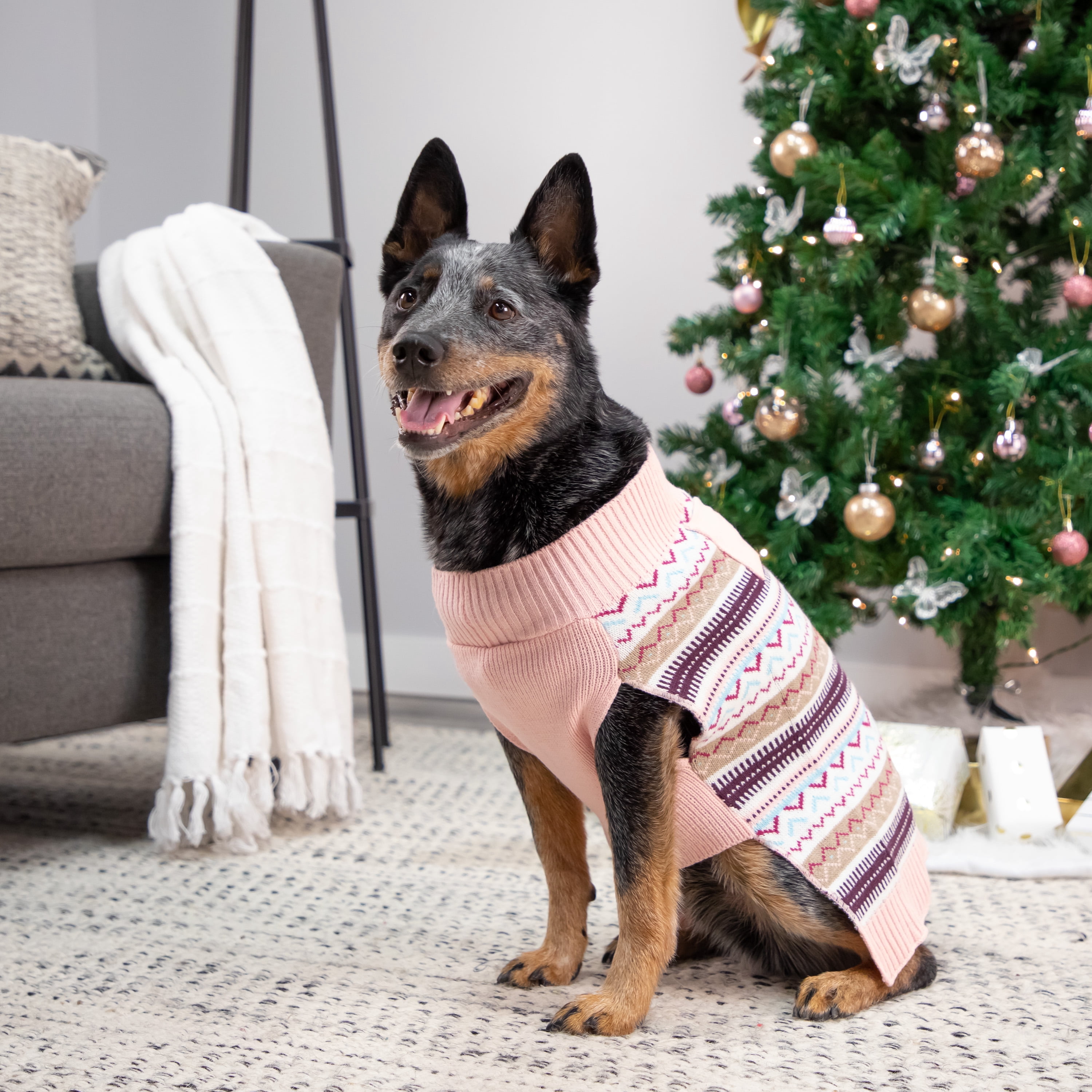 Vibrant Life, Dog Clothes, Fair Isle Pet Sweater, Pink, L