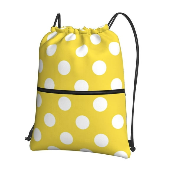 Naloa Yellow And White Polka Dot Drawstring Backpack String Bag Cinch Water Resistant for Gym Shopping Sport Yoga