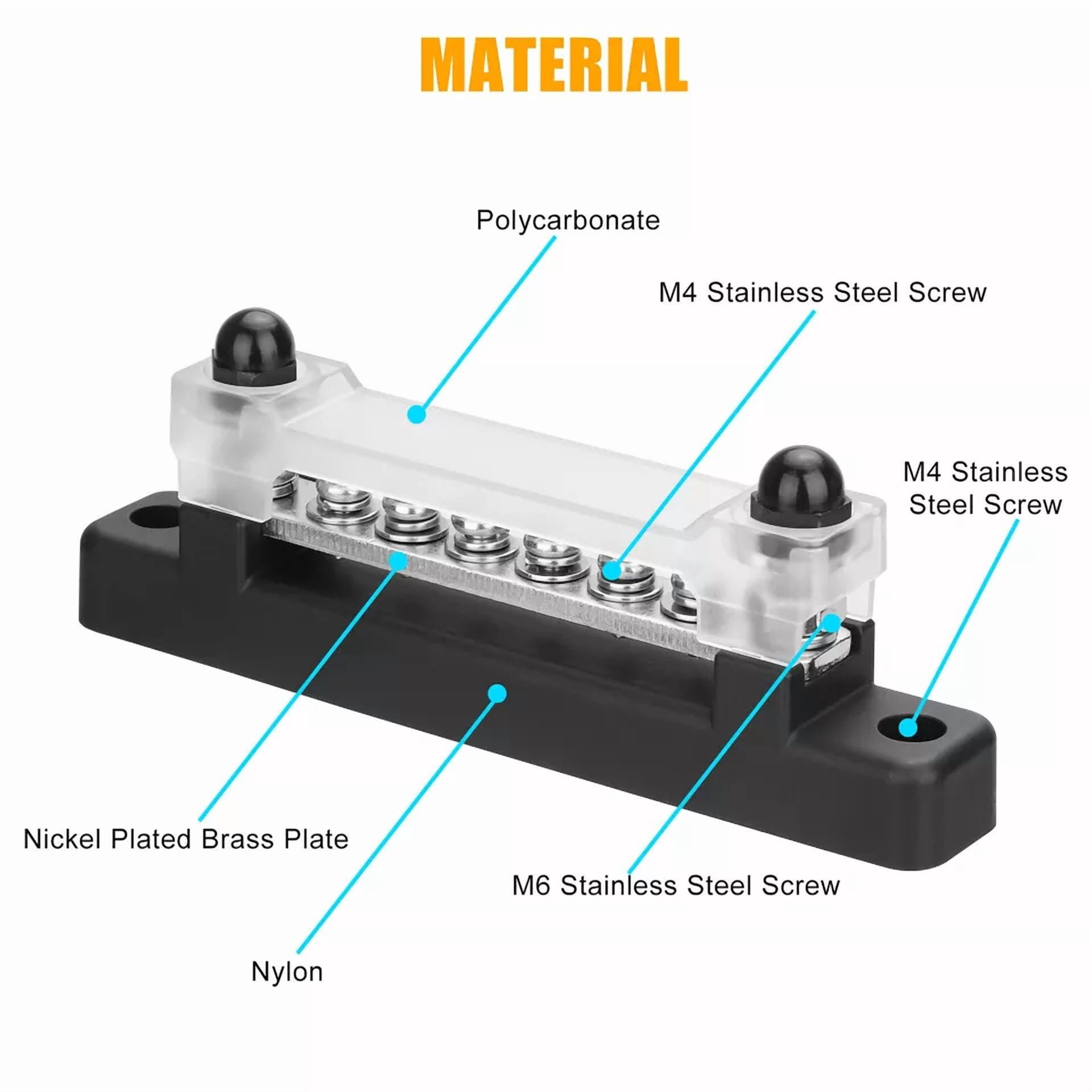 CRESTIN- 6 Way Power Distribution Bus Bar Terminal 150A Screws Battery Block For Car Boat