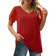 thumbnail image 3 of MOSHU Summer Womens Tops Dressy V Neck Blouses for Women Swiss Dot Puff Sleeve Shirts, 3 of 8