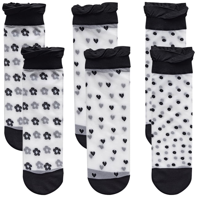 3 pares de calcetines transparentes de verano de malla fina con encaje para mujeres y adolescentes.