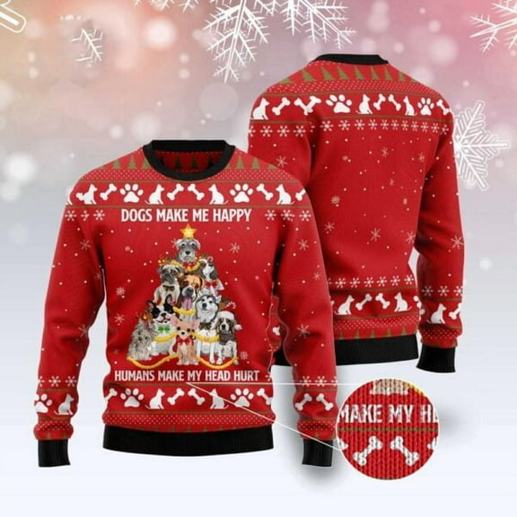 Dogs Make Me Happy Christmas Sweater, Dog Christmas Sweater, Dog Sweaters