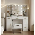 thumbnail image 1 of 56’’ Makeup Vanity Desk with Mirror and LED Lights,Modern Dressing Table with Drawers & Adjustable Shelves, Makeup Table Set with Power Outlet，Cushioned Stool for Bedroom(Brown、white), 1 of 9