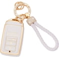 thumbnail image 1 of Car Key Fob Cover for ACU-ra CDX RDX RLX TLX TLX-L ILX NSX 4 Buttons TPU Soft Smart Car Key Shell Case Key Protector with Bling Leather Keychain,1,white, 1 of 6