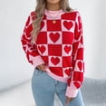 thumbnail image 5 of vigerkar Women's Fall Winter Crew Neck Long Sleeve Cute Heart Pattern Loose Knit Pullover Sweaters Jumper Tops (Red, S), 5 of 8