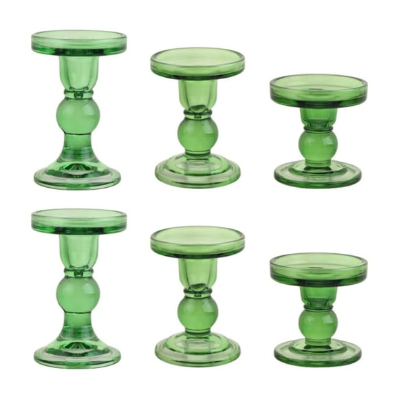 Juego de candelabros BTGLLAS de vidrio verde de 6 piezas con soporte y vela