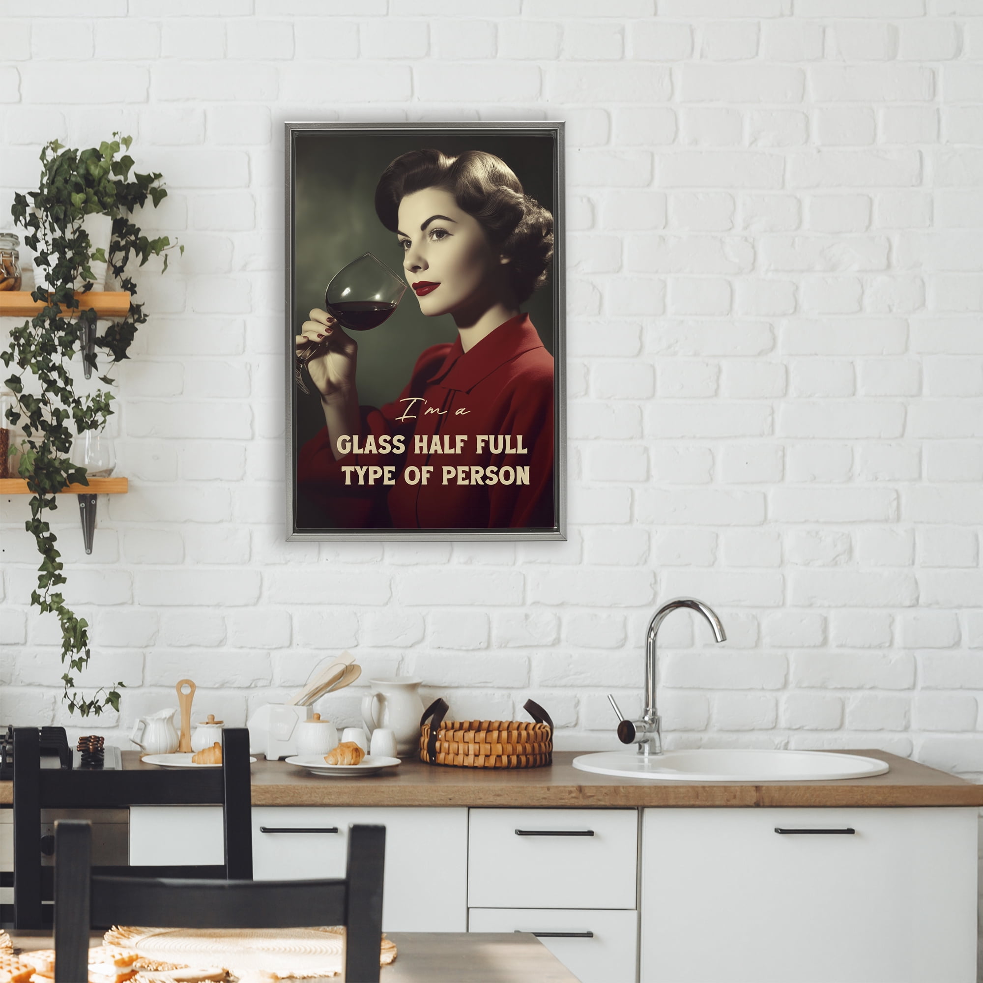 Stupell Industries Glass Half Full Person Gray Framed Floater Canvas Wall Art, design by Andreas Magnusson