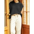 thumbnail image 3 of new autumn and winter women's sweater vest solid color round neck loose knitted vest casual short sleeveless knitted pullover vest-Beige-XL, 3 of 7