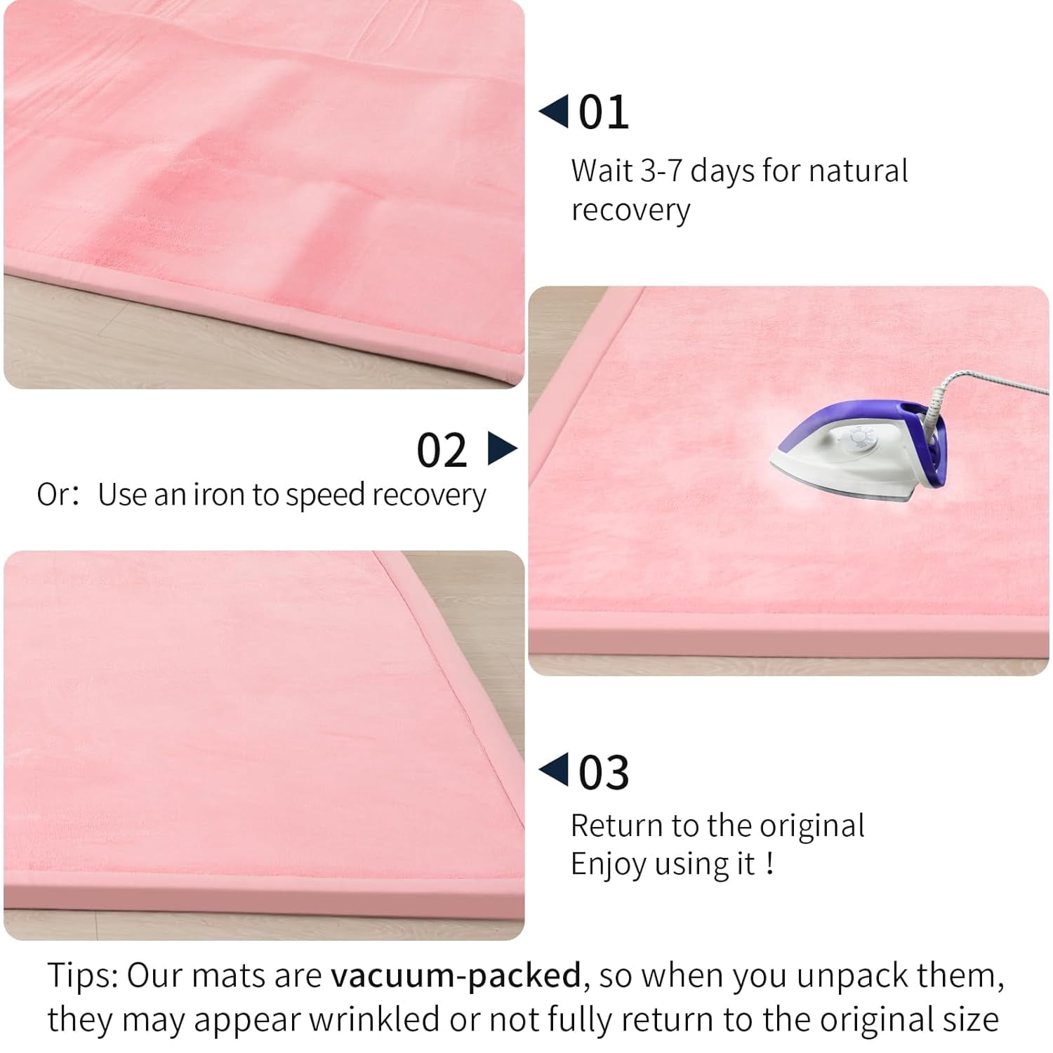 Baby Play Mat for Floor 1.3" Thick Memory Foam Play Mat 39"×59" Tummy Time Crawling with Non-Slip Bottom for Living Room,Nursery,Soft Velvet Playpen Mats for Kids,Infants（Pink）