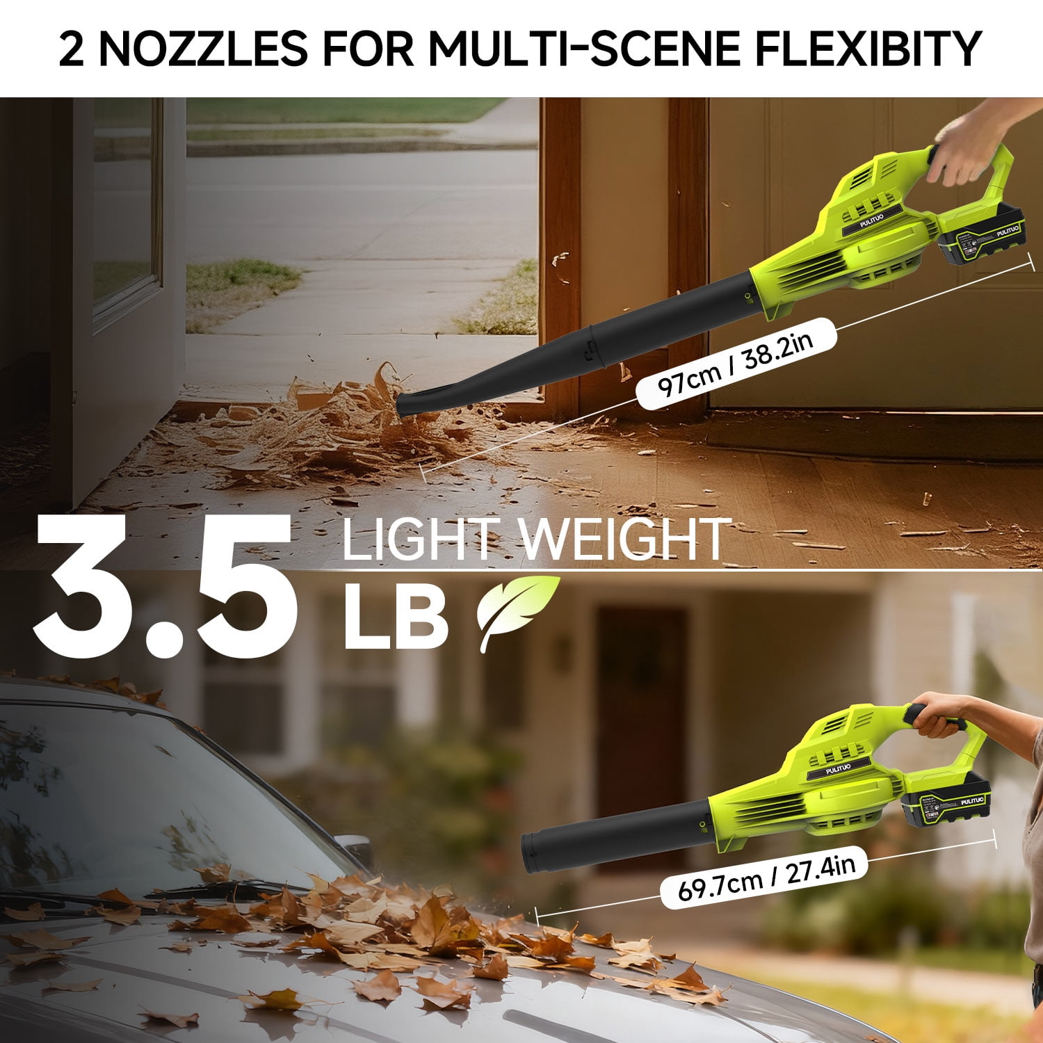 Pulituo 20V Cordless Leaf Blower, 2×4.0Ah Batteries & Charger, 150MPH, 3 Speeds, Long Runtime, Lightweight Yard Blower for Large Yards