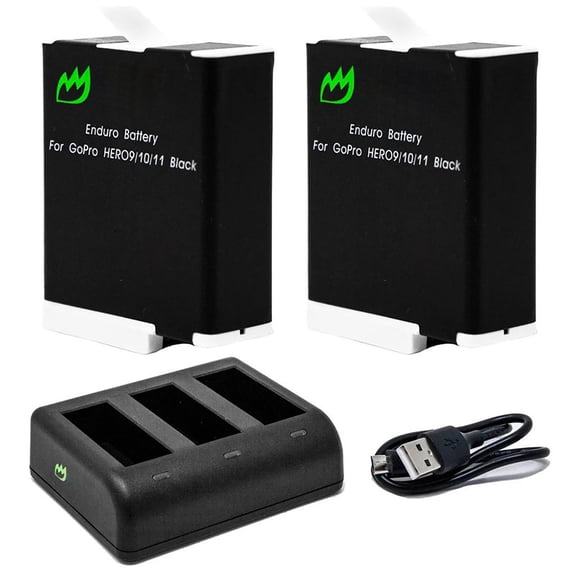 Replacement for GoPro HERO10 Black Enduro Battery (2-Pack, 1730mAh) and Triple USB Charger