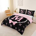 thumbnail image 3 of Manfei Girls Pink Letter Monogrammed M Queen Duvet Cover Set,Kids Teens Ribbon Bow Knot Pearl Print Bedding,Pink Reversible,Breathable Home Decor,3 Pieces,No Comforter, 3 of 6