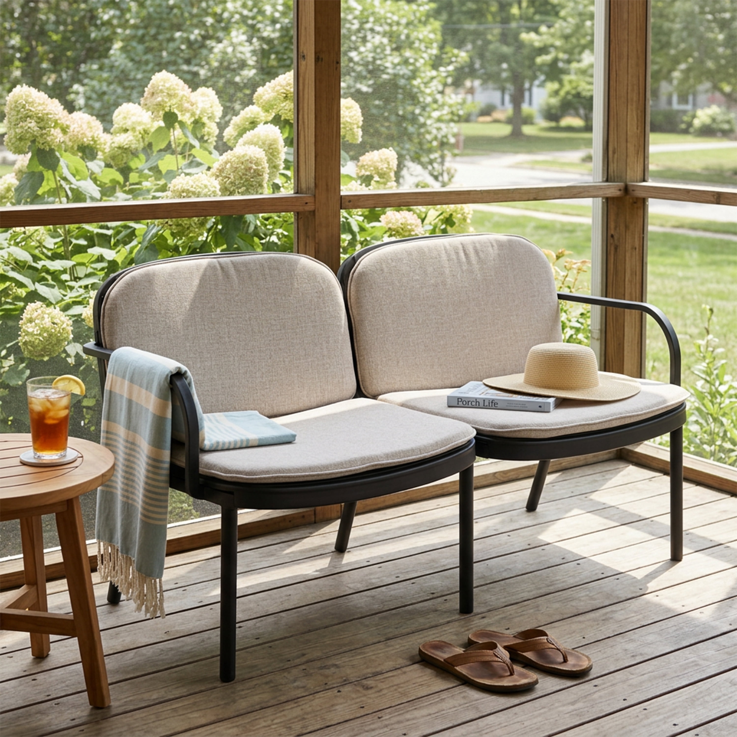 Outdoor PP Frame Patio Loveseat for Garden Balcony Deck, Black