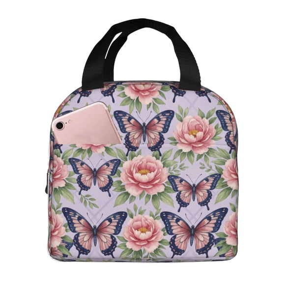 Butterfly Lunch Bag Reusable Zipper Closure Leakproof Insulated Lunch Box Cooler Tote Bag Food Container Snack Bag