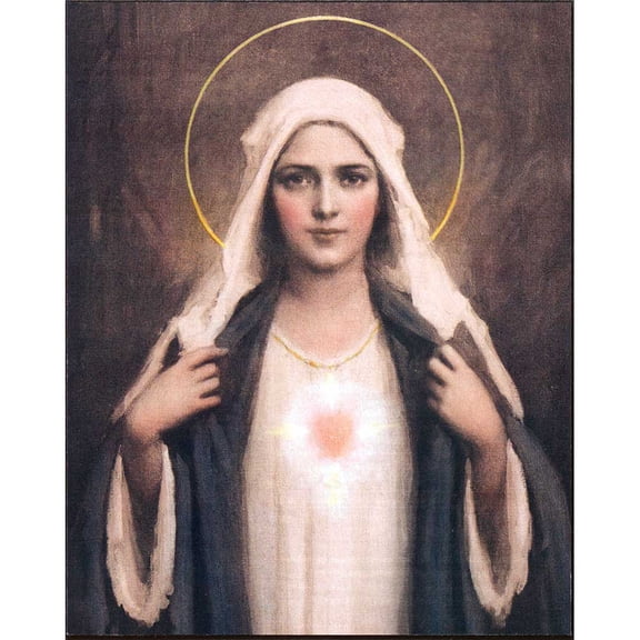Immaculate Heart Of Mary Portrait Brushed Grayscale 8 x 10 Wood Wall Sign Plaque
