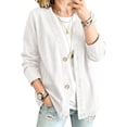 thumbnail image 2 of JULMCOMO Jean Jacket Women 3/4 Sleeve Button Down Loose Casual Denim Cardigan Relaxed Fit Collarless Denim Jacket White S, 2 of 9
