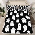thumbnail image 2 of Homewish Cartoon Halloween Theme Twin Sheets,Cute Ghost Pattern Bedding,Black White,3 Pieces,1 Fitted Sheet and 1 Pillowcase, 2 of 6