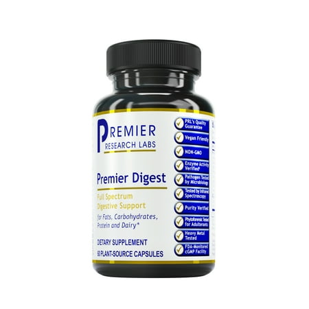 Premier Research Labs Premier Digest - Active Digestive Enzymes Supplement - Supports Digestion - With Amylase, Protease & Lipase - Vegan & Vegetarian - 60 Plant-Source Capsules