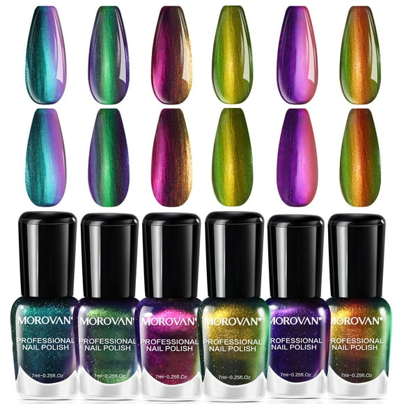 Set de esmaltes de uñas Morovan Holographic Metallic 7 ml x6 de regalo