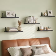 Fairy Floating Shelves, Rustic Wood Wall Storage Shelves Set of 5, 15.7in x 4.7in x 0.6in, Black