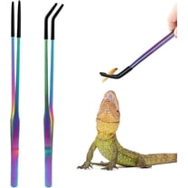 Extra Long Straight & Curved Tweezers, 10.6" Stainless Steel Reptile Feeding Tongs with Rubber Tip, Colorful, 2 Pack