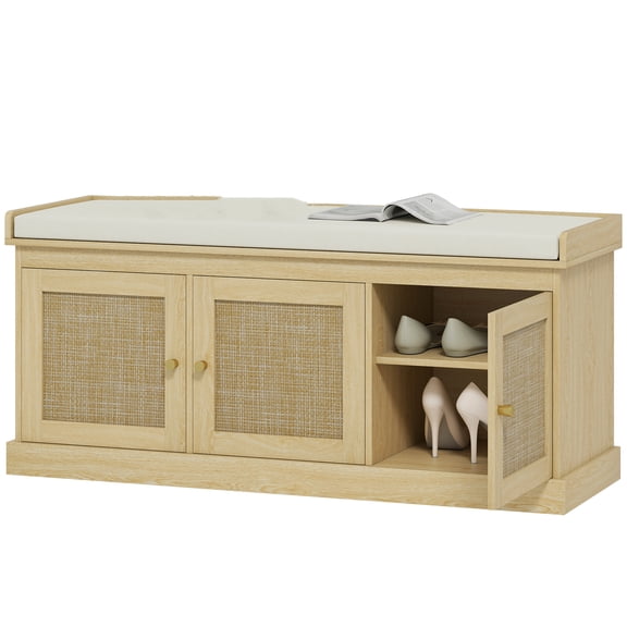 Nmkwnr Shoe Storage Bench with 3 Doors, Cream White
