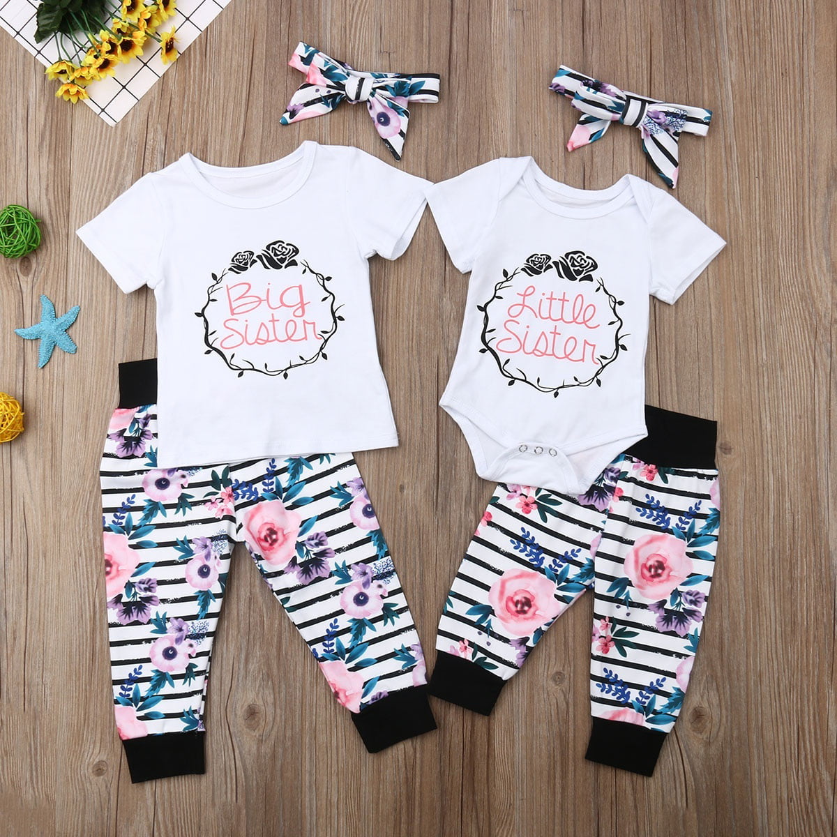 Newborn Baby Little/Big Sister Romper T-shirt+Pants Leggings Clothes Outfit Set 