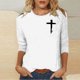 thumbnail image 2 of Mujeres Tres Cuartos de Manga Tops Moda Impresa Suelta Casual Cuello Redondo Suéter Blusa con Mangas 3/4, Mezcla de Poliéster para el Uso Diario de Verano, 2 of 5