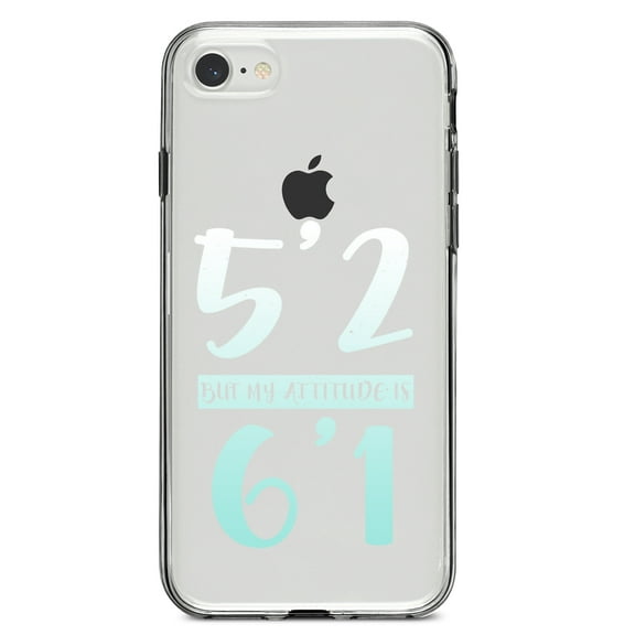 DistinctInk Clear Shockproof Hybrid Case for iPhone 7 8 SE (2020 Model) 4.7" Screen TPU Bumper Acrylic Back Tempered Glass Screen Protector - 5'2 But My Attitude is 6'1