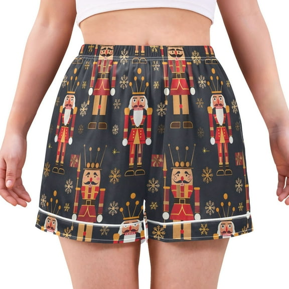 Women's Silk Pajama Shorts Christmas Golden Nutcracker Pajama Shorts Women's Casual Pajama Shorts with Pockets