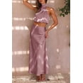 thumbnail image 5 of PRETTYGARDEN Women's 2 Piece Satin Outfits Summer Sleeveless Mock Neck Crop Tops and Long Skirt Dress Sets, 5 of 7