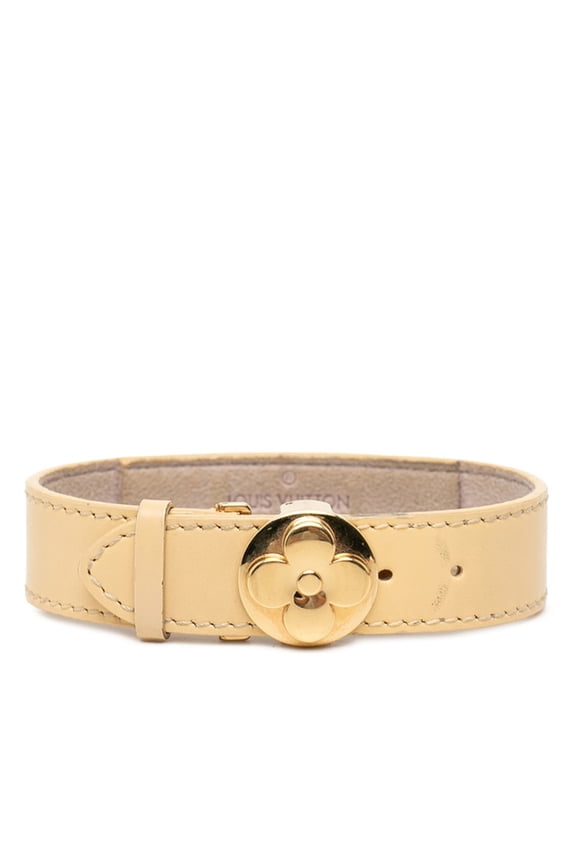 Pre-Owned Louis Vuitton Monogram Bracelet Vu Good Luck M64443 Vanilla Beige Gold Leather Plated...