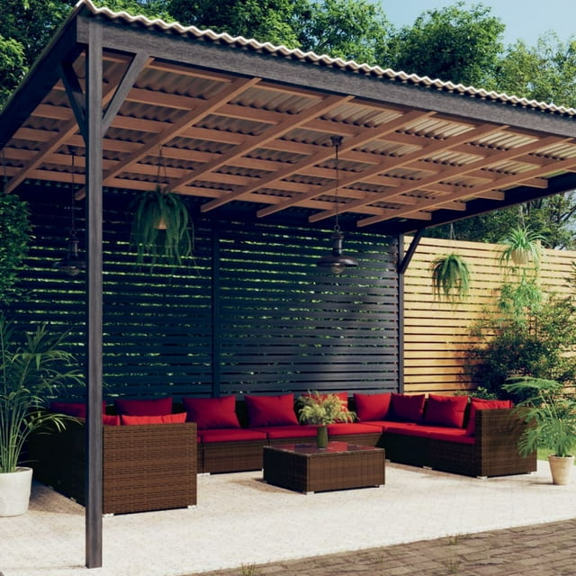 vidaXL Ensemble de Salon de Jardin de 11 Pcs avec Coussins en Rotin Poly Marron