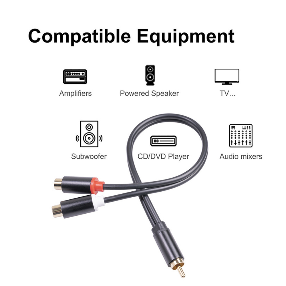 ammoon Audio Cable,Cable Plated To 2 Female 2 Female Stereo 1 Male To Audio Cable Y-adapter Splitter Cable Rca Audio Y-adapter Male To 2 Cable Rca Stereo O Cable Rca O Y-adapter Qisuo Eryue - image 5 of 6
