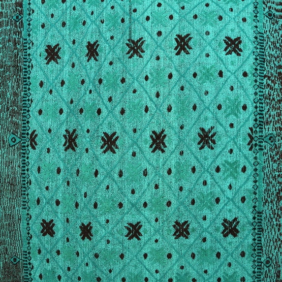Ahgly Company Machine Washable Indoor Square Oriental Turquoise Blue Modern Area Rugs, 7' Square