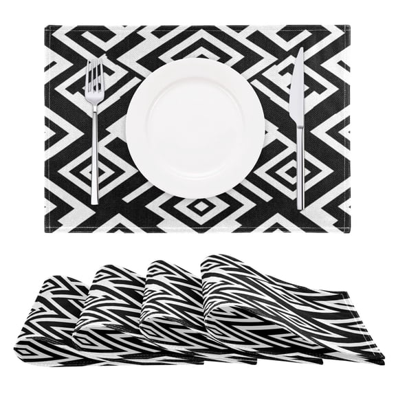 Black and White Texture Reversible Placemat Non Slip Coffee Mat 18x12 Inch for Dining, Kitchen, Coffee