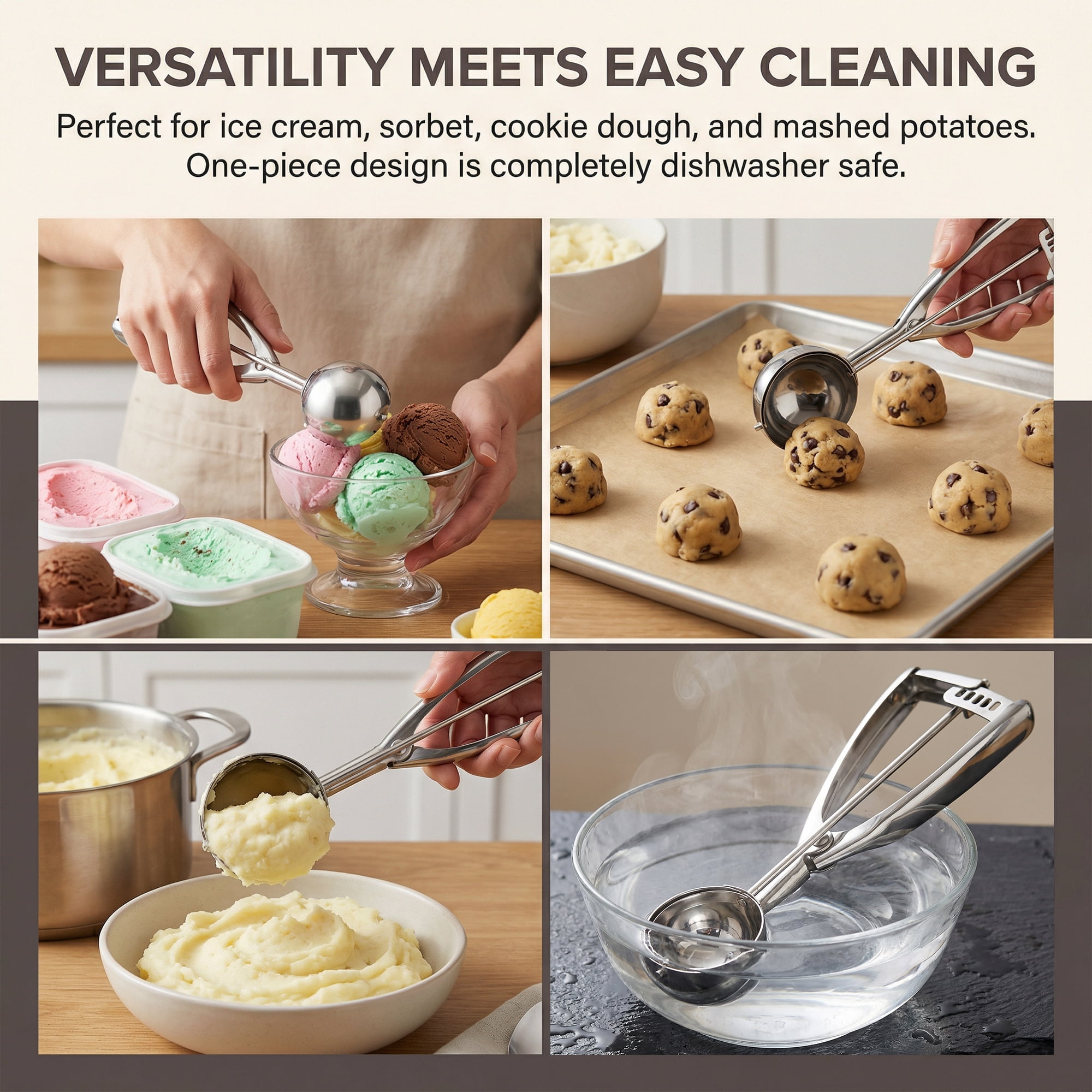 Unique Bargains Easy Clean Tool Stainless Steel Ice Cream Scoop Silver 8.7in