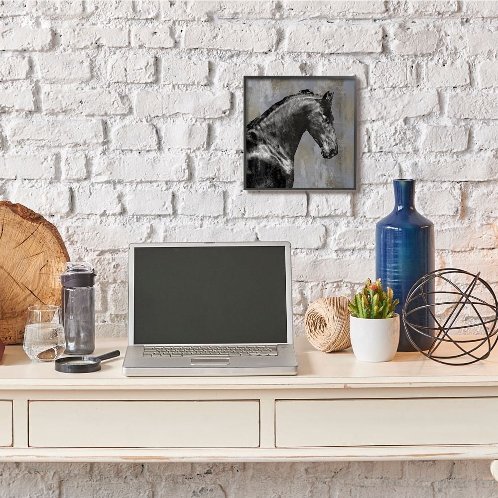 Stupell Industries Black Stallion Horse Portrait Animal Design Framed Wall Art by Melonie Miller