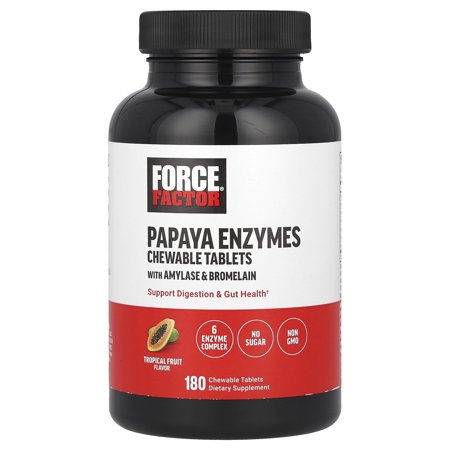 Force Factor Papaya Enzymes, Tropical Fruit, 180 Chewable Tablets