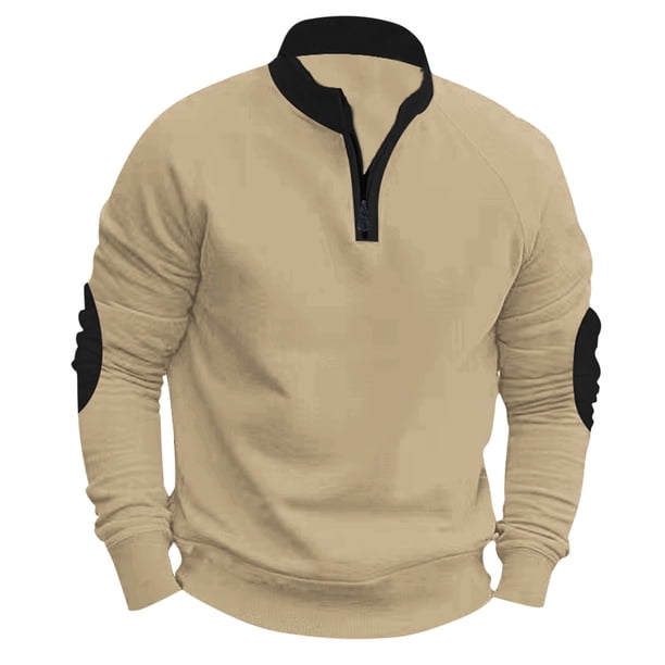 pstuiky Camisas de invierno de manga larga para hombre, Camisa informal de moda para hombre, color liso, transpirable, blusa de manga larga con cuello alto Tops de hombre m