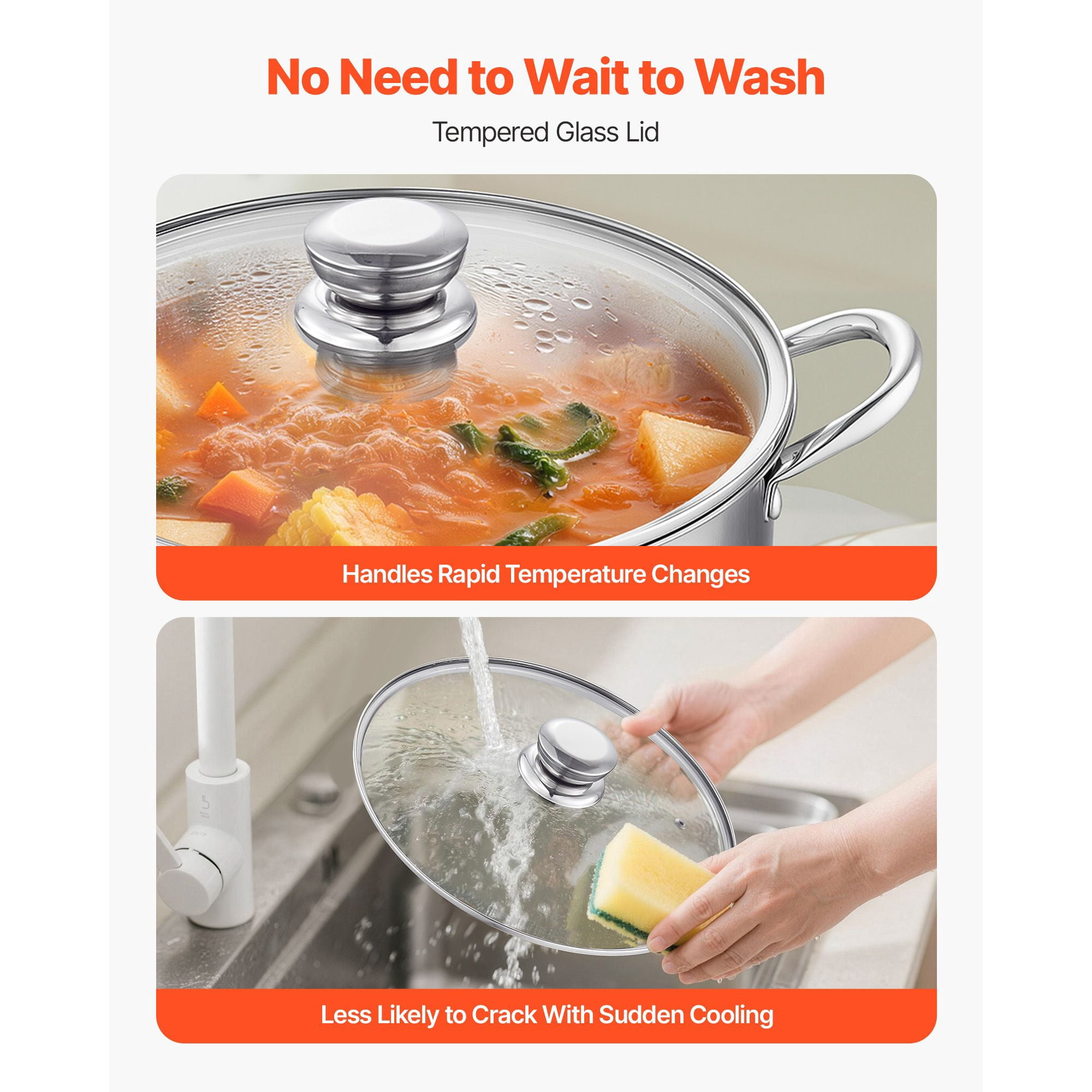 12-Quart Stainless Steel Stock Pot with Glass Lid, 304 Stainless Steel, Multi-Layer Base, Induction Compatible, for Soups Stews Pasta