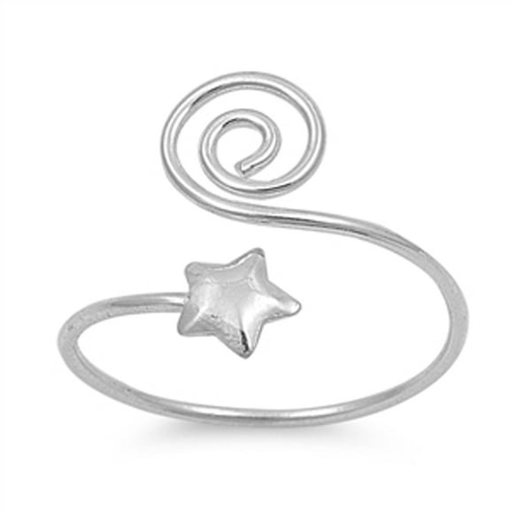 Sterling Silver Star & Sprial Toe Ring Adjustable Midi Band .925 New Jewelry Female Unisex
