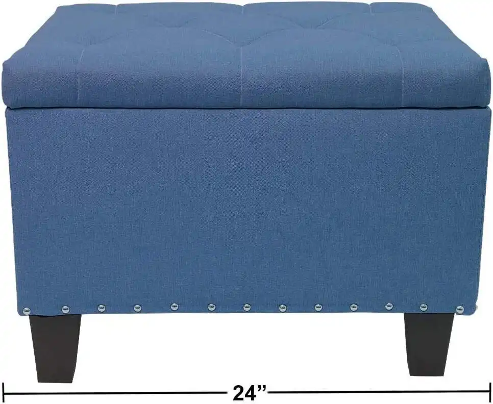 MoNiBloom Microfiber Storage Ottoman with Wooden Legs, Tufted