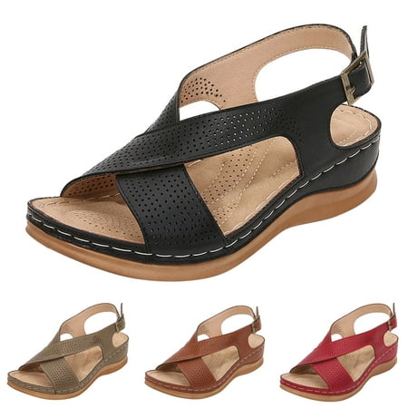 

eczipvz Women Shoes Womens Wedge Sandals Slip on Leather Platform Slipper Comfortable Beach Wedge Shoes Dressy Summer